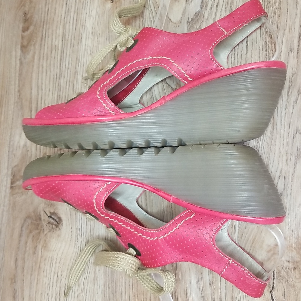 Fly London Luna Wedge Heel Red Open Toe Lace Up Heel Sandals Comfortable - Picture 5 of 15
